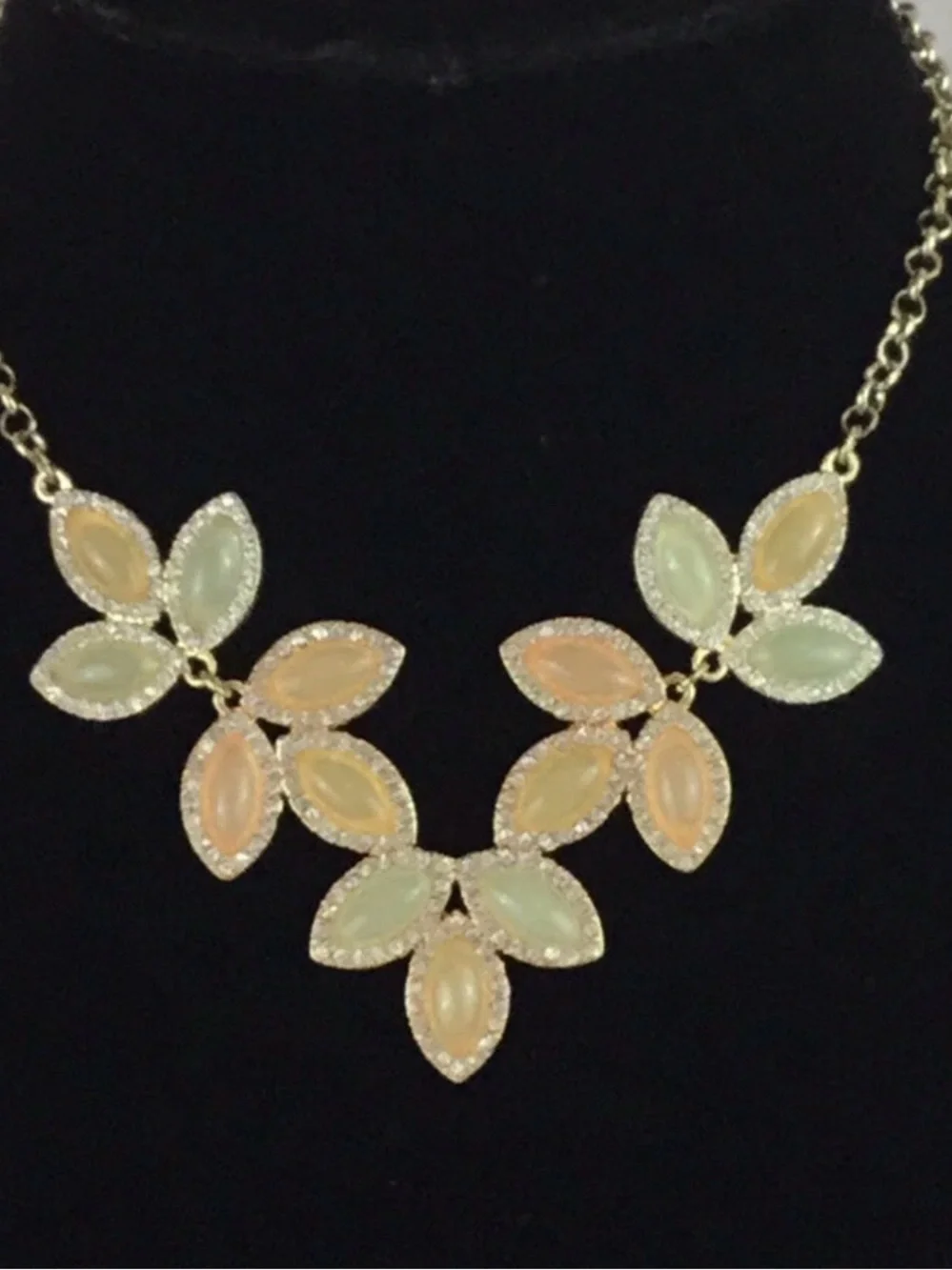 Lauren Conrad Floral Choker Statement Necklace w/champagne & light green stones